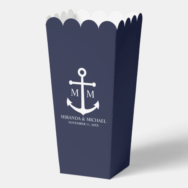 Nautical Navy Blue Anchor Wedding Favor Boxes (Front)
