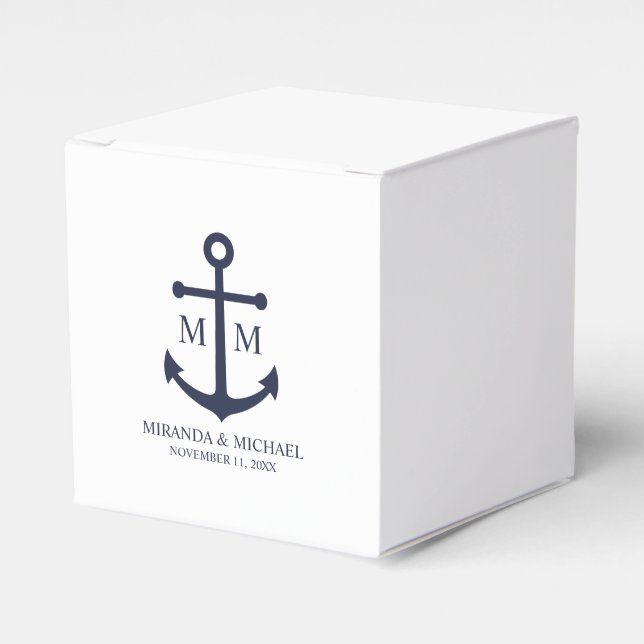 Nautical Navy Blue Anchor Wedding Favor Boxes (Front Side)