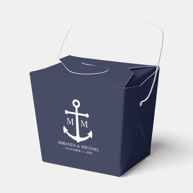 Nautical Navy Blue Anchor Wedding Favor Boxes (Front Side)