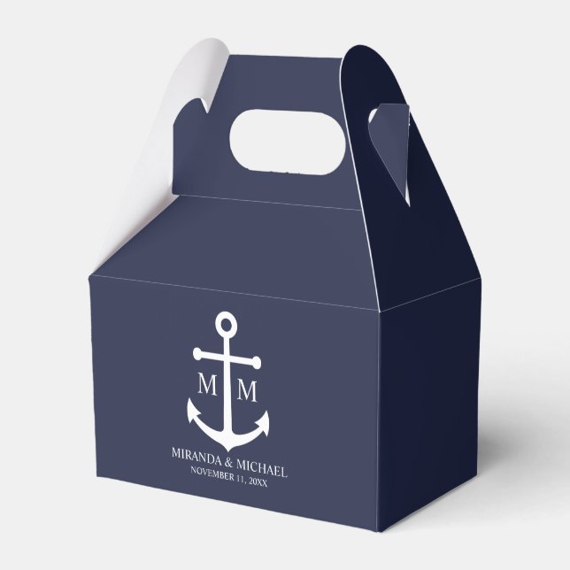 Nautical Navy Blue Anchor Wedding Favor Boxes (Front Side)