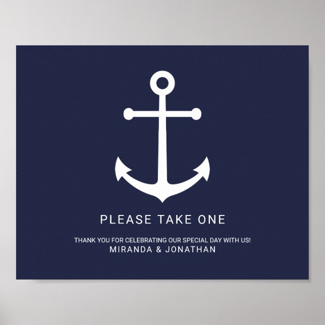 Nautical Navy Blue Anchor Wedding Favors Sign (Front)