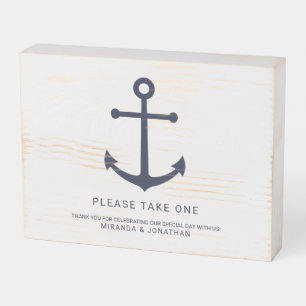 Nautical Navy Blue Anchor Wedding Favors Wooden Box Sign