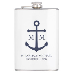 Nautical Navy Blue Anchor Wedding Flask