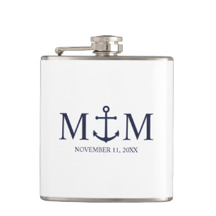 Nautical Navy Blue Anchor Wedding Flask