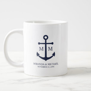 Nautical Navy Blue Anchor Wedding Giant Coffee Mug