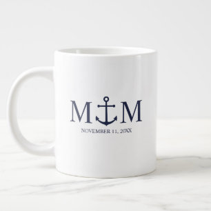 Nautical Navy Blue Anchor Wedding Giant Coffee Mug