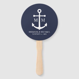 Nautical Navy Blue Anchor Wedding Hand Fan