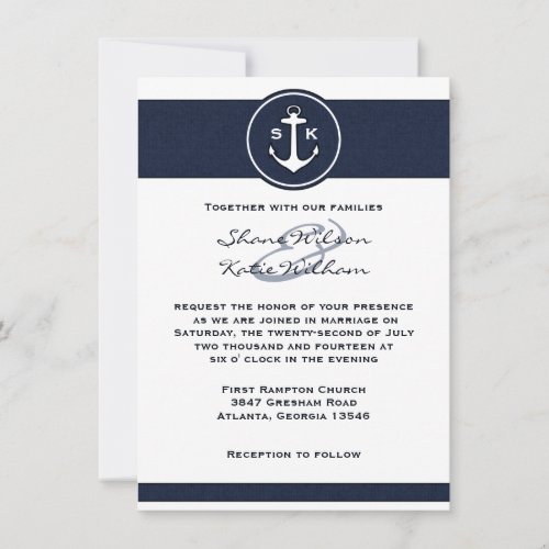 Nautical Navy Blue Anchor Wedding Invitation