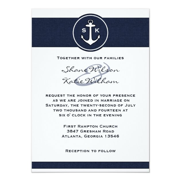 Nautical Navy Blue Anchor Wedding Invitation