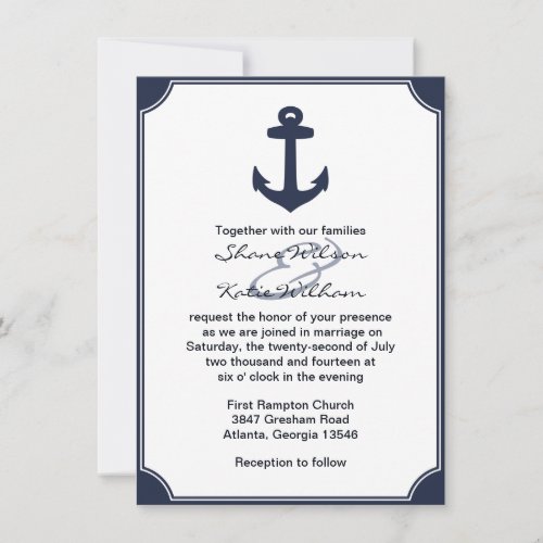 Nautical Navy Blue Anchor Wedding Invitation