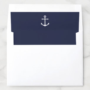 Nautical Navy Blue Anchor Wedding Invitation Envelope Liner