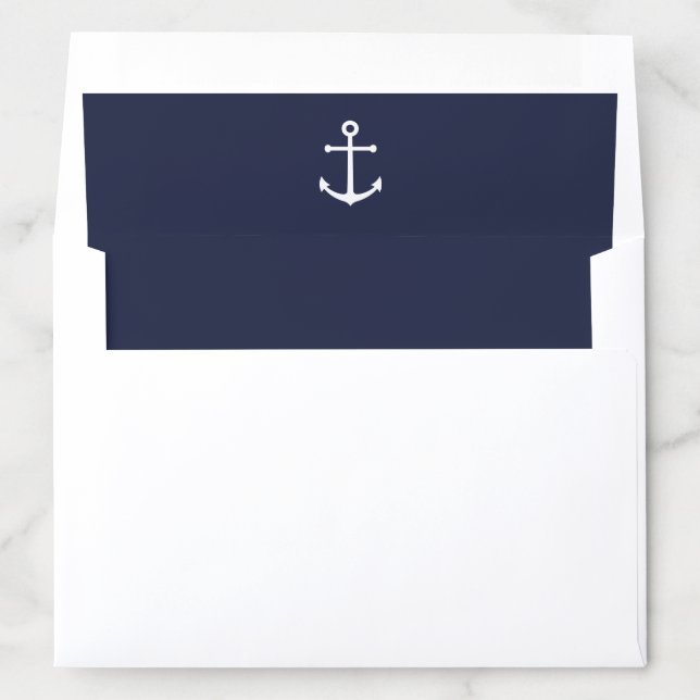 Nautical Navy Blue Anchor Wedding Invitation Envelope Liner (In Envelope)