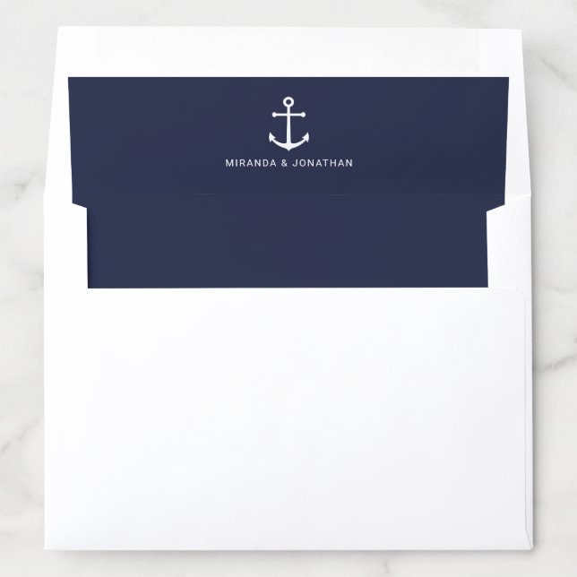 Nautical Navy Blue Anchor Wedding Invitation Envelope Liner (In Envelope)