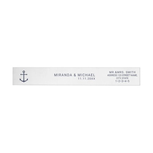 Nautical Navy Blue Anchor Wedding Invitation Wrap Around Label