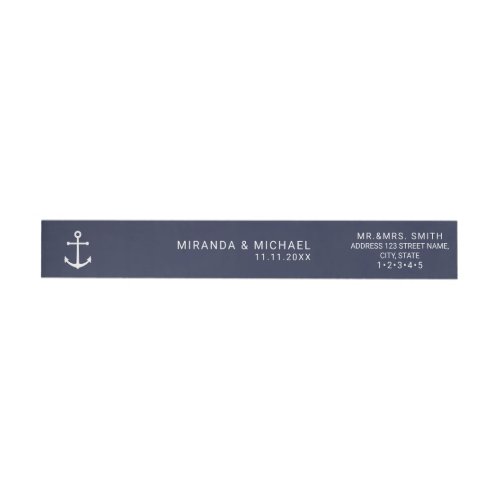 Nautical Navy Blue Anchor Wedding Invitation Wrap Around Label