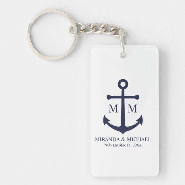 Nautical Navy Blue Anchor Wedding Keychain (Front)