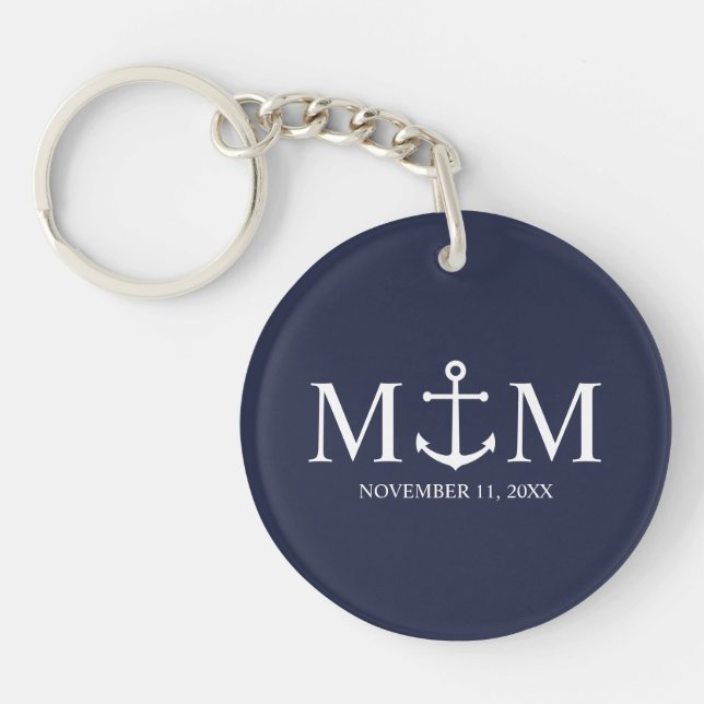 Nautical Navy Blue Anchor Wedding Keychain (Front)