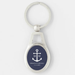 Nautical Navy Blue Anchor Wedding Keychain