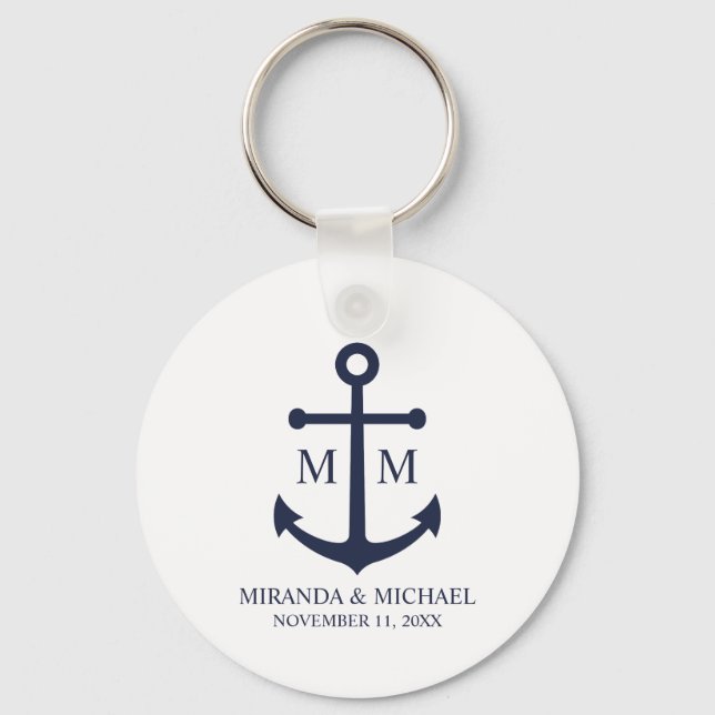Nautical Navy Blue Anchor Wedding Keychain (Front)