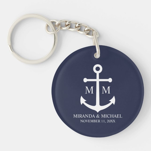 Nautical Navy Blue Anchor Wedding Keychain (Front)