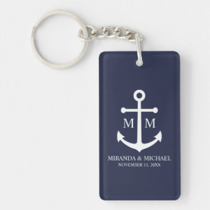 Nautical Navy Blue Anchor Wedding Keychain