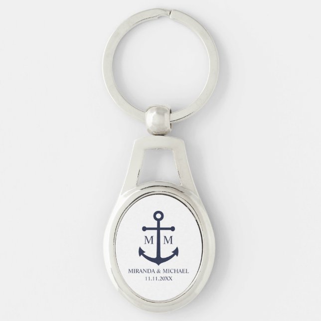 Nautical Navy Blue Anchor Wedding Keychain (Front)