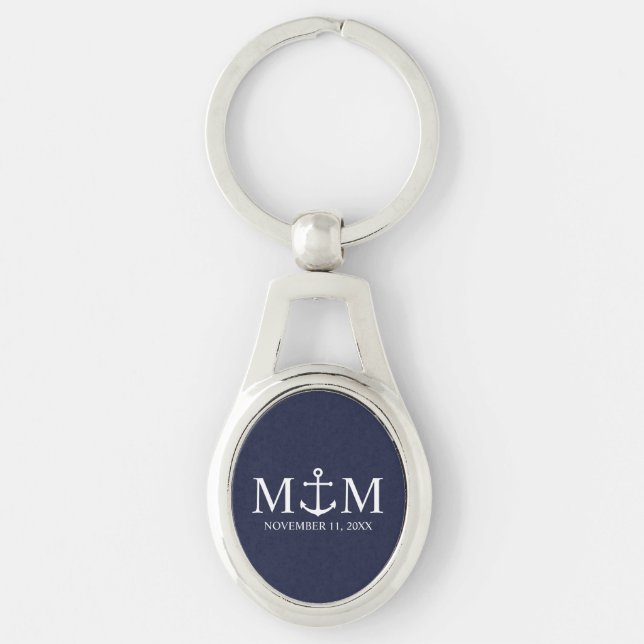 Nautical Navy Blue Anchor Wedding Keychain (Front)