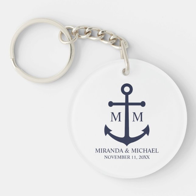 Nautical Navy Blue Anchor Wedding Keychain (Front)