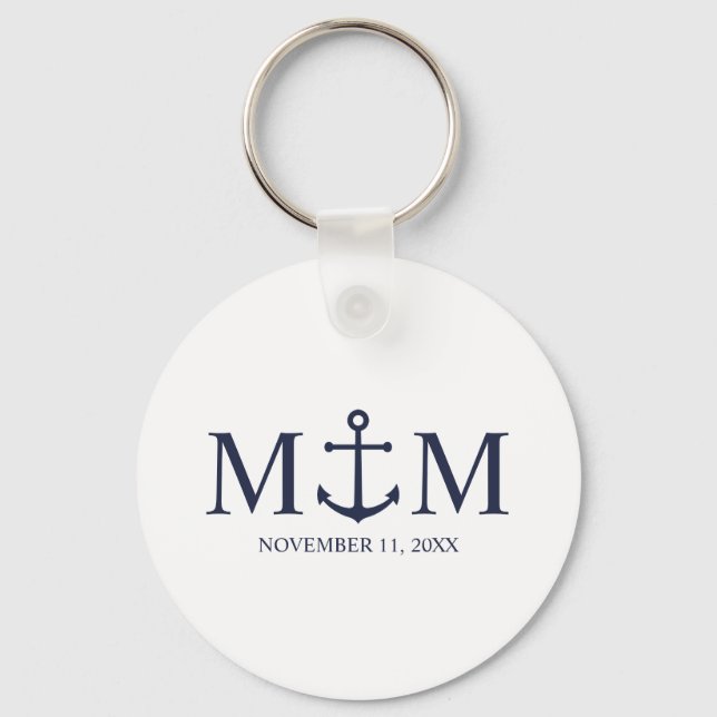 Nautical Navy Blue Anchor Wedding Keychain (Front)