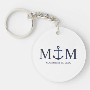Nautical Navy Blue Anchor Wedding Keychain
