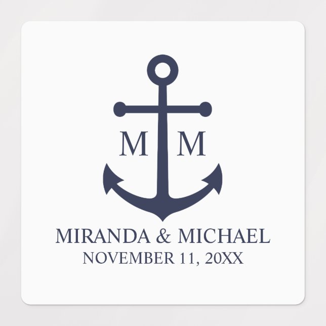 Nautical Navy Blue Anchor Wedding Labels (Design 1)