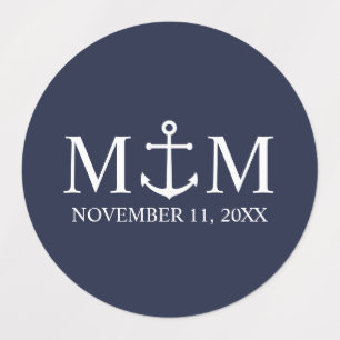 Nautical Navy Blue Anchor Wedding Labels