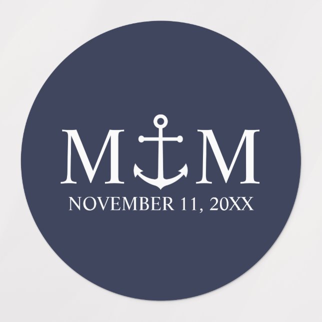 Nautical Navy Blue Anchor Wedding Labels (Design 1)