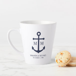 Nautical Navy Blue Anchor Wedding Latte Mug