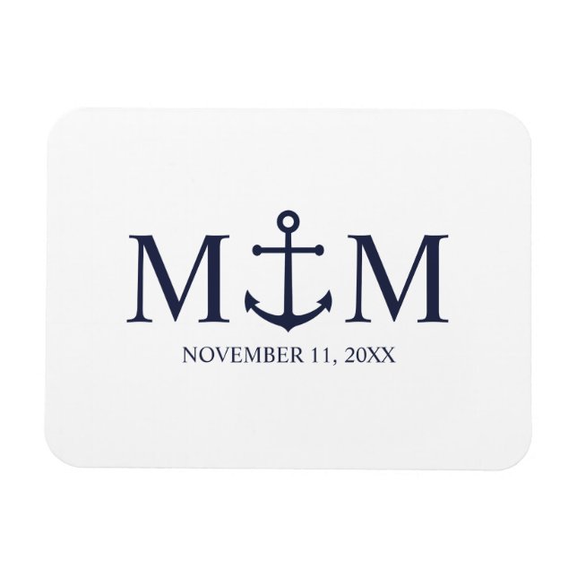 Nautical Navy Blue Anchor Wedding Magnet (Horizontal)