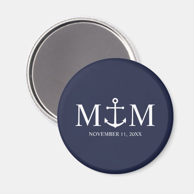 Nautical Navy Blue Anchor Wedding Magnet (Front/Back)