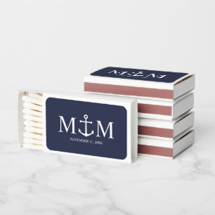 Nautical Navy Blue Anchor Wedding Matchboxes