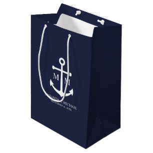 Nautical Navy Blue Anchor Wedding Medium Gift Bag