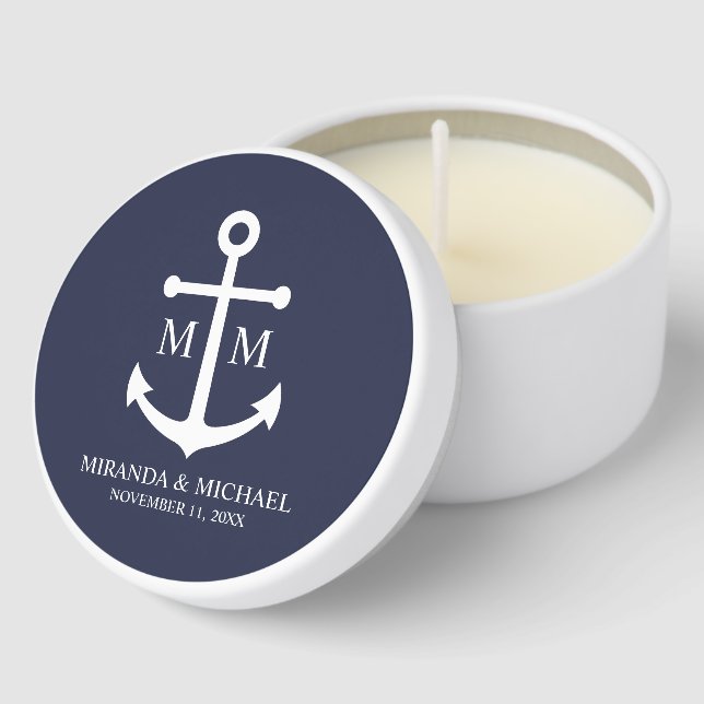 Nautical Navy Blue Anchor Wedding Mini Candle Favors (Corner)