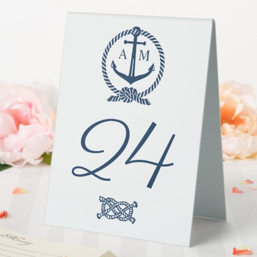 Nautical Navy Blue Anchor Wedding Monogram Table Tent Sign