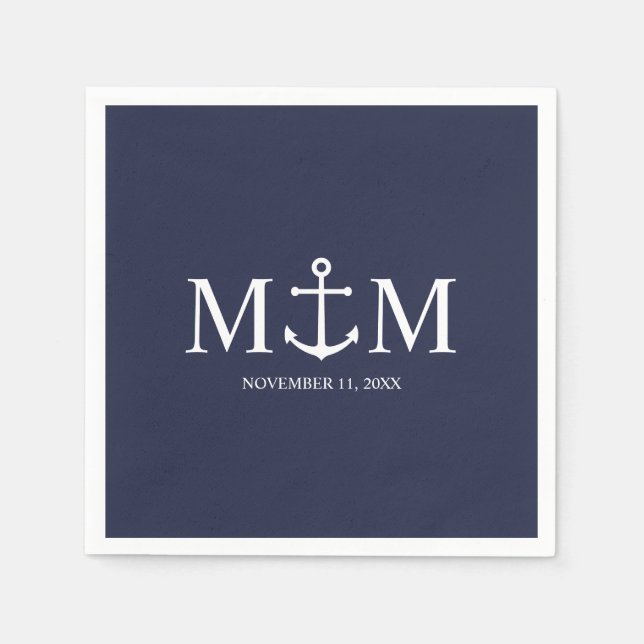 Nautical Navy Blue Anchor Wedding Napkins (Front)