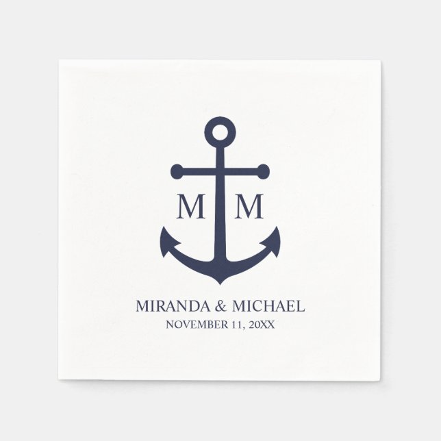 Nautical Navy Blue Anchor Wedding Napkins (Front)