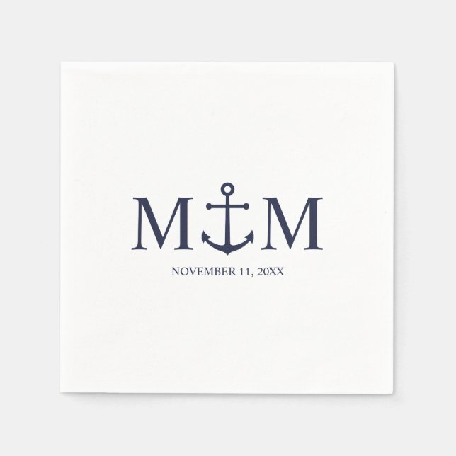 Nautical Navy Blue Anchor Wedding Napkins (Front)
