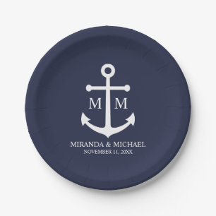 Nautical Navy Blue Anchor Wedding Paper Plates