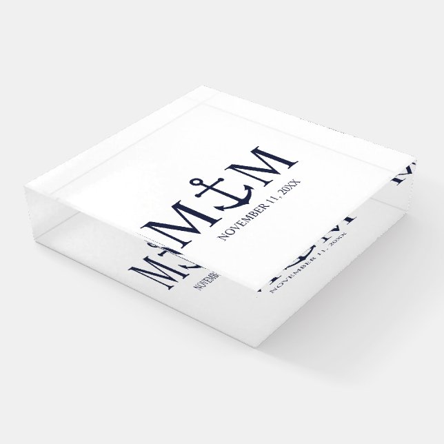 Nautical Navy Blue Anchor Wedding Paperweight (Angled)