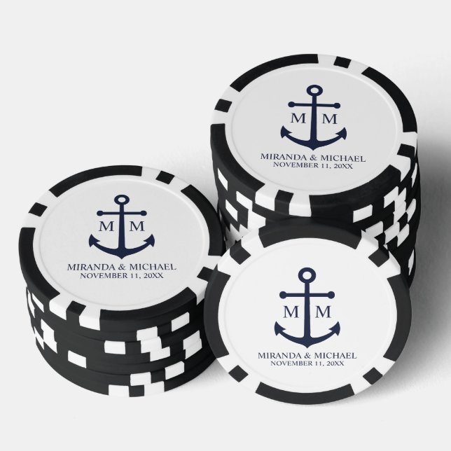 Nautical Navy Blue Anchor Wedding Poker Chips (Stack)