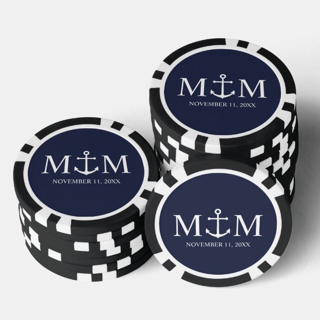 Nautical Navy Blue Anchor Wedding Poker Chips (Stack)