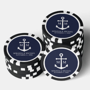 Nautical Navy Blue Anchor Wedding Poker Chips