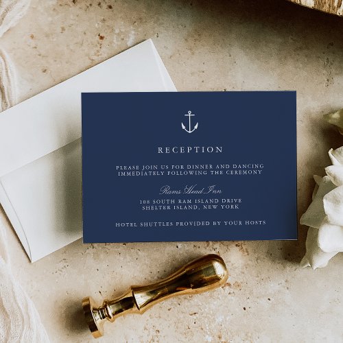 Nautical Navy Blue Anchor Wedding Reception Enclosure Card