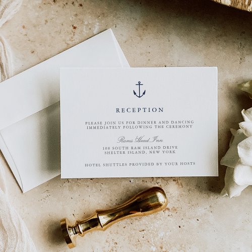 Nautical Navy Blue Anchor Wedding Reception Enclosure Card